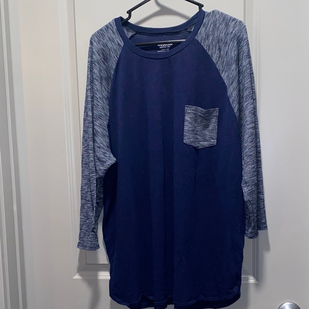 Mossimo Navy Raglan Tee Long Sleeve Pocket Colorblock Casual Top XXL Y2k - Picture 2 of 6